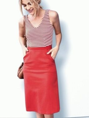 Boden Belle Ponte Nautical Stripe Dress Red White Petite 10P Pockets